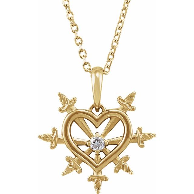 14K Gold .03 CT Natural Diamond Heart & Daggers 16-18" Necklace-88423:111:P-Chris's Jewelry