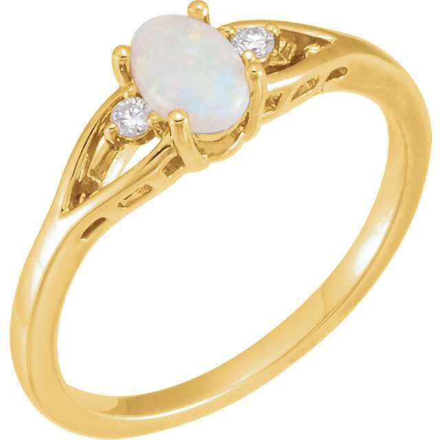 14K Rose, Yellow or White Gold Genuine White Opal Diamond Ring-71936:601:P-Chris's Jewelry