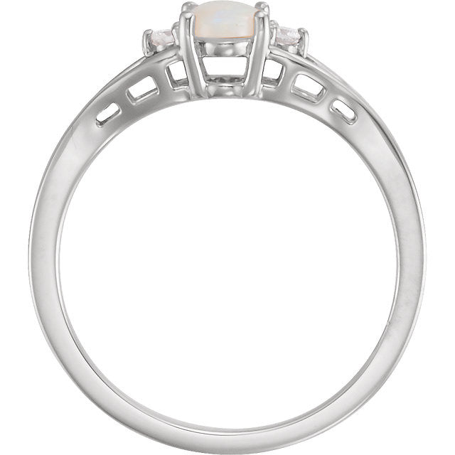 14K Rose, Yellow or White Gold Genuine White Opal Diamond Ring-Chris's Jewelry