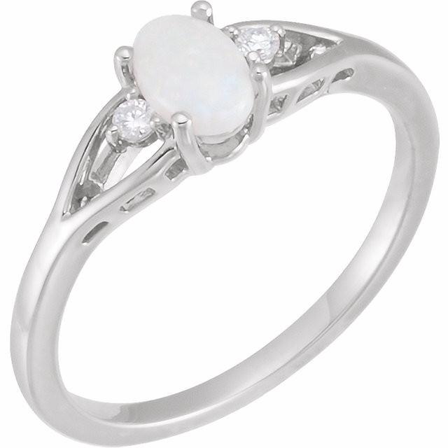 14K Rose, Yellow or White Gold Genuine White Opal Diamond Ring-71936:600:P-Chris's Jewelry