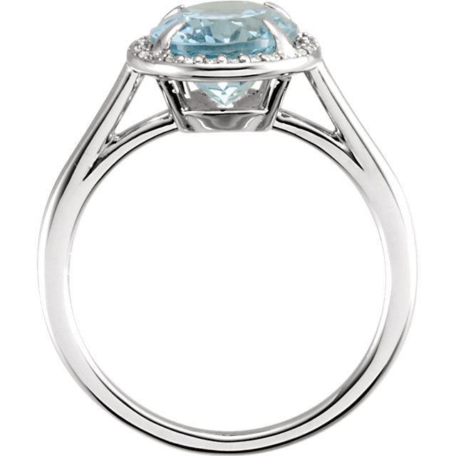 14K White Gold 10x8mm Oval Aquamarine & .06 CTW Diamond Halo Ring-Chris's Jewelry