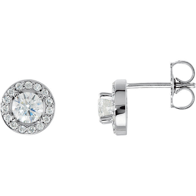 14K White Gold 4mm Round Forever One™ Moissanite & 1/6 CTW Diamond Earrings-28308:60026:P-Chris's Jewelry