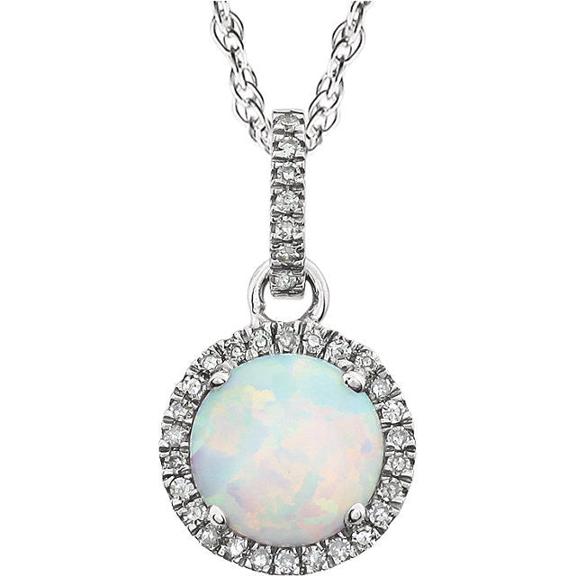 14K White Gold Created Opal & 1/10 CTW Diamond 18" Halo Necklace-651301:70000:P-Chris's Jewelry
