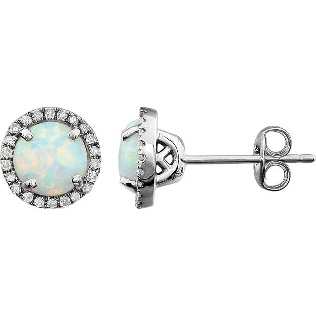 14K White Gold Created Opal & 1/8 CTW Diamond Halo Stud Earrings-651302:70000:P-Chris's Jewelry