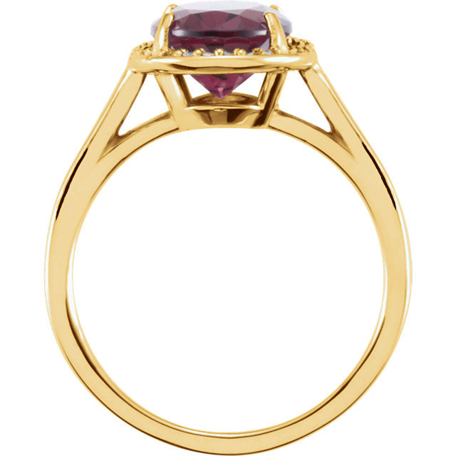 14K White Gold Oval Rhodolite Garnet & .06 CTW Diamond Halo Ring-Chris's Jewelry