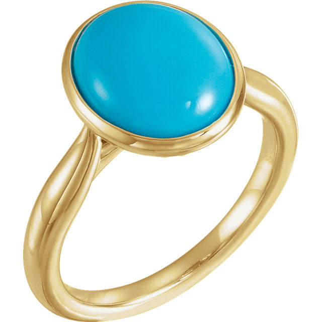 14K White Rose or Yellow Gold 12x10mm Oval Cabochon Turquoise Ring-72024:601:P-Chris's Jewelry