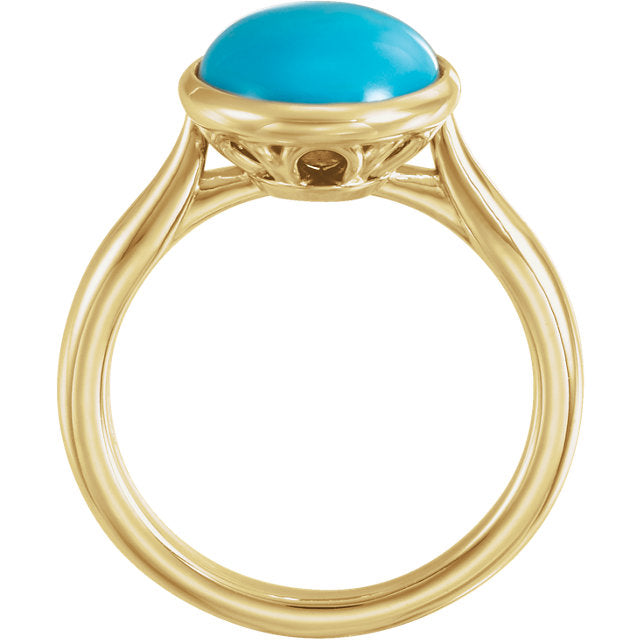 14K White Rose or Yellow Gold 12x10mm Oval Cabochon Turquoise Ring-Chris's Jewelry