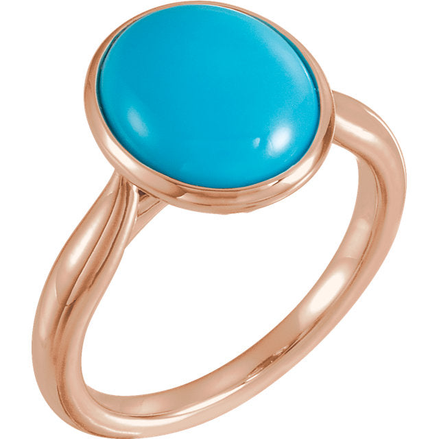 14K White Rose or Yellow Gold 12x10mm Oval Cabochon Turquoise Ring-72024:602:P-Chris's Jewelry