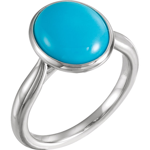14K White Rose or Yellow Gold 12x10mm Oval Cabochon Turquoise Ring-72024:600:P-Chris's Jewelry