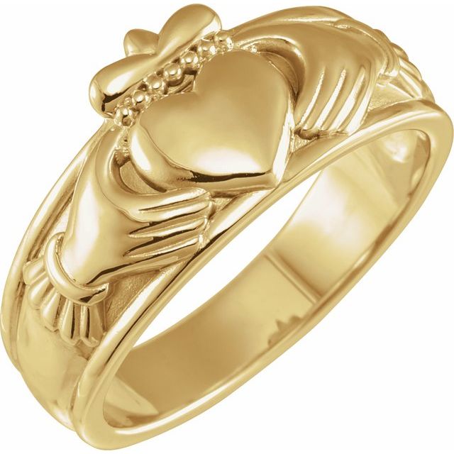 14K White or Yellow Gold Claddagh Men's Band-52309:104:P-Chris's Jewelry