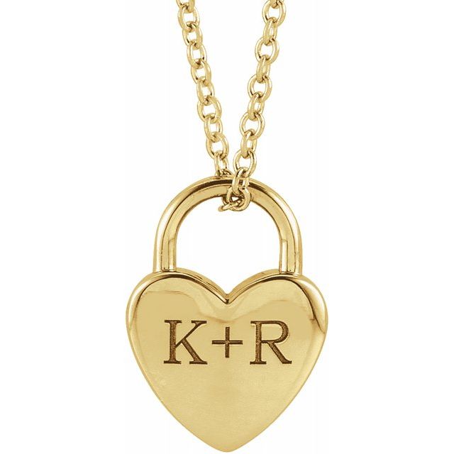 14K Yellow Gold Engravable Initials Heart Lock Pendant 16-18" Necklace-87595:106:P-Chris's Jewelry