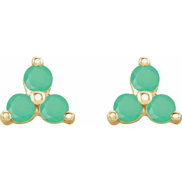 14K Yellow Gold Natural Chrysoprase Three Stone Earrings-22132:636:P-Chris's Jewelry