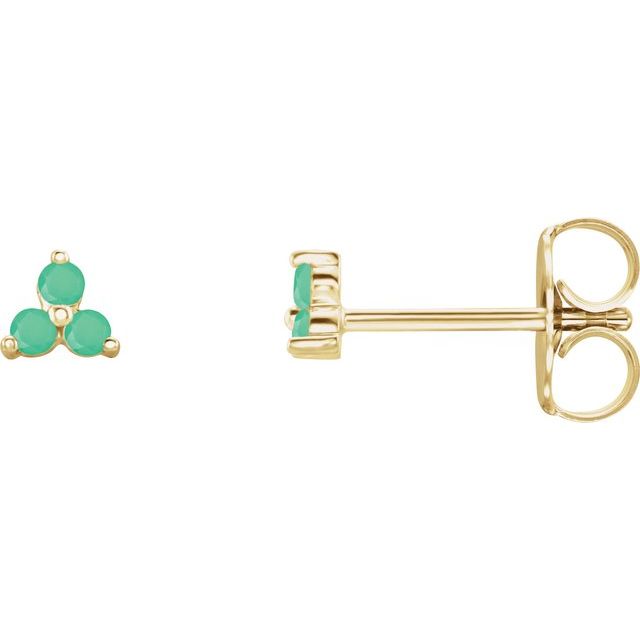 14K Yellow Gold Natural Chrysoprase Three Stone Earrings-22132:636:P-Chris's Jewelry