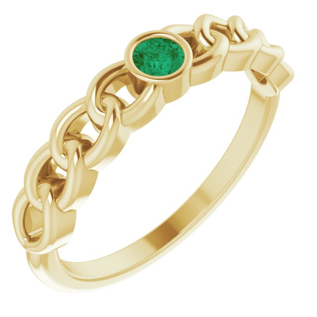 14K Yellow Gold Natural Emerald Curb Chain Ring-72328:113:P-Chris's Jewelry