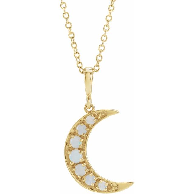 14K Yellow Gold Opal Crescent Moon 16-18" Necklace-87560:105:P-Chris's Jewelry