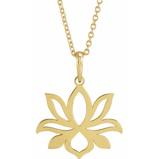 14K Yellow Gold Petite Lotus 16-18" Necklace-87658:102:P-Chris's Jewelry