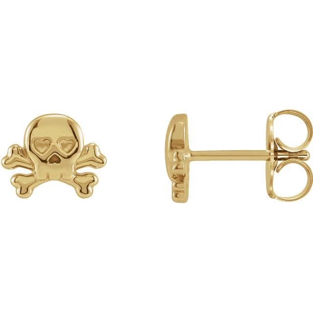 14K Yellow Gold Petite Skull & Crossbones Earrings-87519:100:P-Chris's Jewelry