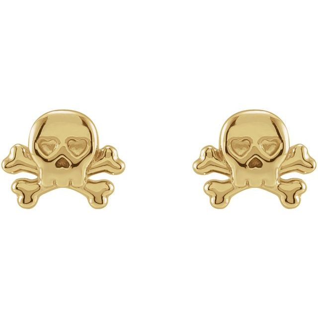 14K Yellow Gold Petite Skull & Crossbones Earrings-87519:100:P-Chris's Jewelry