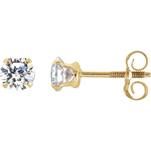 14K Yellow Gold Round Cubic Zirconia Stud Screw Back Threaded Earrings-19256:6000100:P-Chris's Jewelry