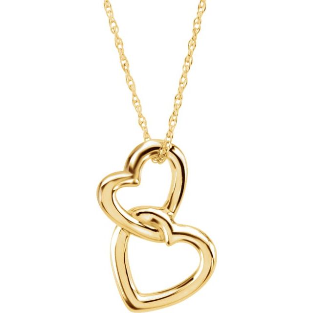 14K Yellow Gold Solid Double Heart 18" Necklace-69075:83011:P-Chris's Jewelry