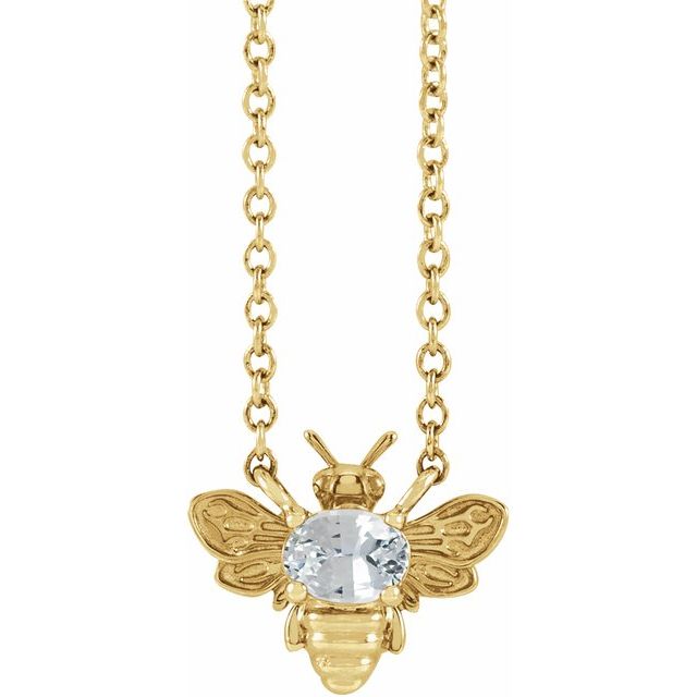 14K Yellow Gold White Sapphire Bee 18" Necklace-87498:137:P-Chris's Jewelry