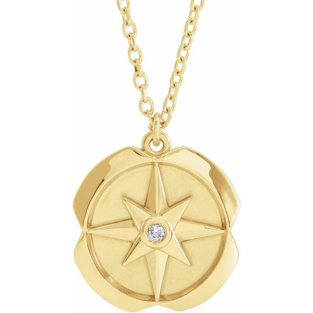 14K Yellow Gold .01 CT Natural Diamond Celestial Medallion 16-18" Necklace-87580:104:P-Chris's Jewelry