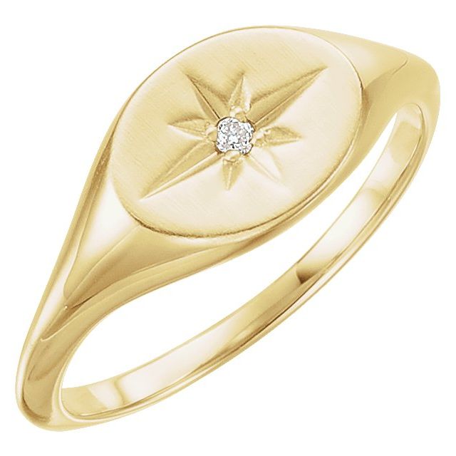 14K Yellow Gold .02 CT Diamond 10x8 mm Oval Starburst Signet Ring-122747:6001:P-Chris's Jewelry