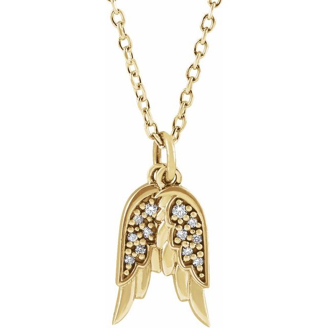 14K Yellow Gold .03 CTW Diamond Angel Wings 16-18" Necklace-87226:124:P-Chris's Jewelry