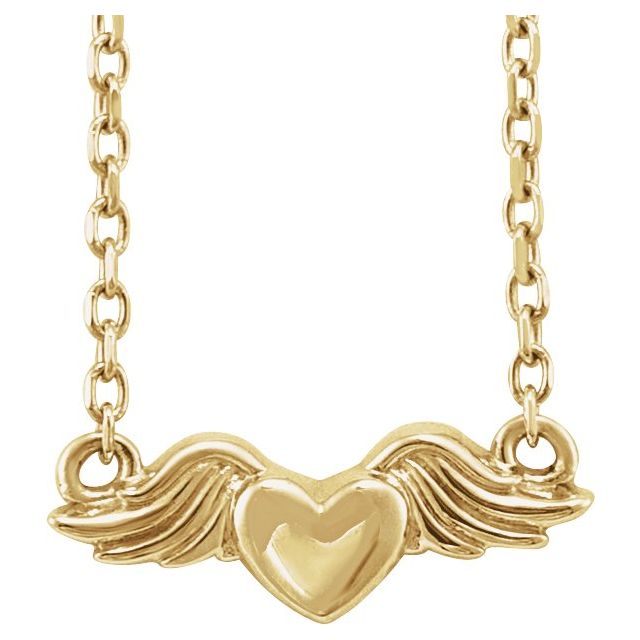 14K Yellow Heart with Angel Wings 18" Necklace-88421:115:P-Chris's Jewelry