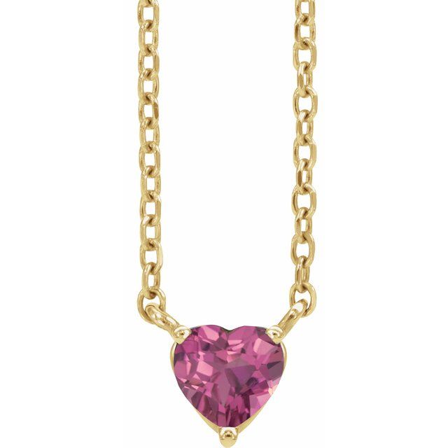 14k Gold 4mm Gemstone Heart 16-18" Necklaces-88055:189:P-Chris's Jewelry