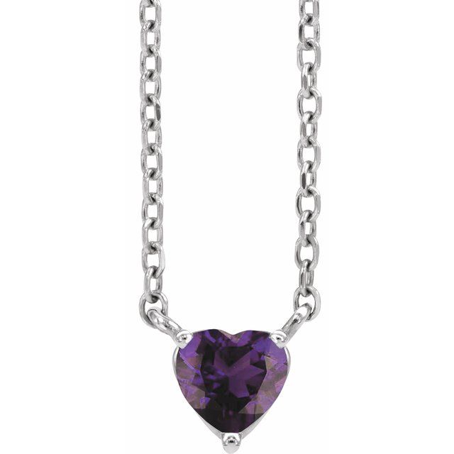 14k Gold 4mm Gemstone Heart 16-18" Necklaces-88055:190:P-Chris's Jewelry