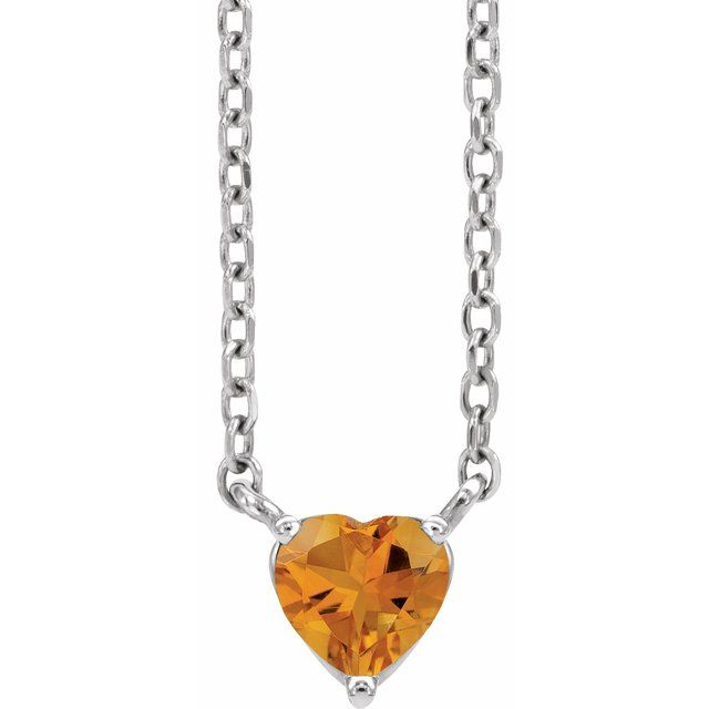 14k Gold 4mm Gemstone Heart 16-18" Necklaces-88055:203:P-Chris's Jewelry