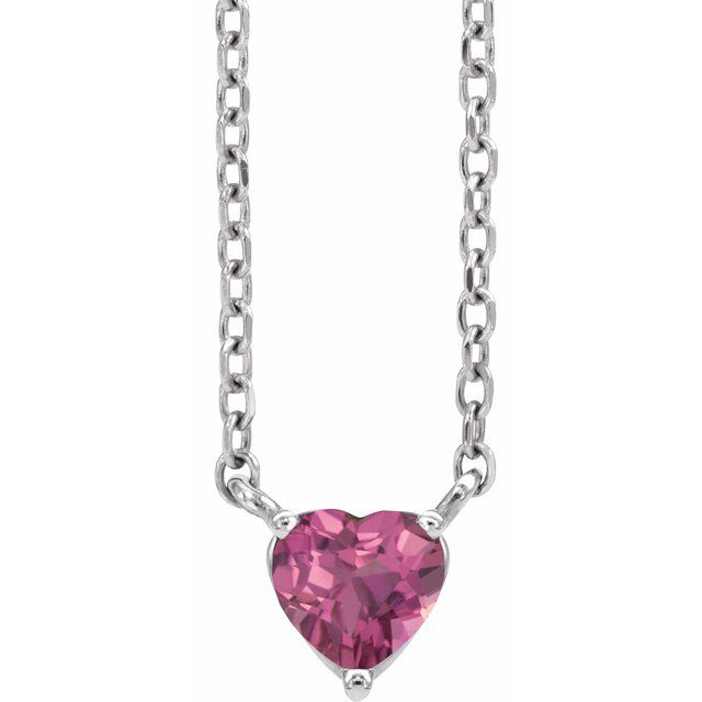 14k Gold 4mm Gemstone Heart 16-18" Necklaces-88055:195:P-Chris's Jewelry