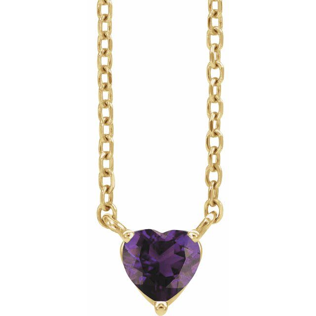 14k Gold 4mm Gemstone Heart 16-18" Necklaces-88055:193:P-Chris's Jewelry