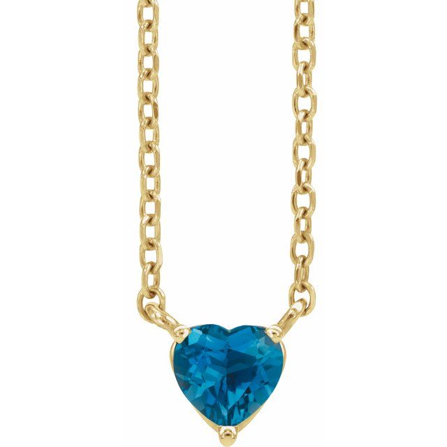 14k Gold 4mm Gemstone Heart 16-18" Necklaces-88055:171:P-Chris's Jewelry