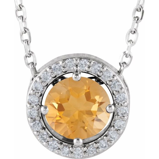 14k Gold 5mm Gemstone & .06 CTW Diamond Halo 16" Necklaces-86066:6075:P-Chris's Jewelry