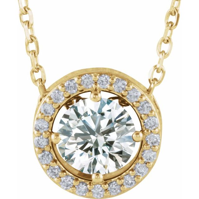 14k Gold 5mm Gemstone & .06 CTW Diamond Halo 16" Necklaces-86066-Chris's Jewelry