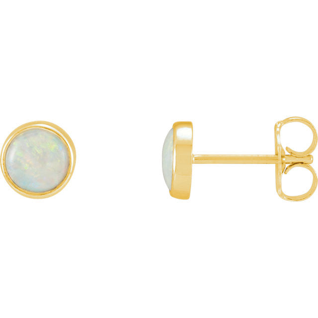 14k Gold 5mm Round Genuine Australian Opal Bezel Earrings-23482:101:P-Chris's Jewelry