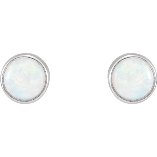 14k Gold 5mm Round Genuine Australian Opal Bezel Earrings-Chris's Jewelry
