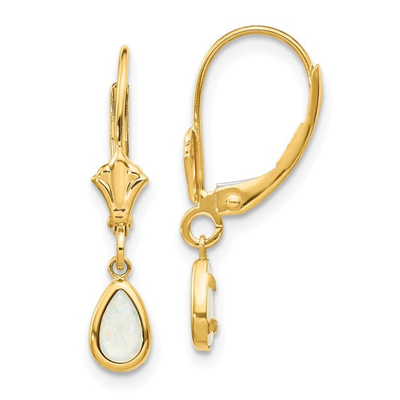 14k Gold 6x4mm Bezel Pear Gemstone Leverback Earrings-XBE94-Chris's Jewelry