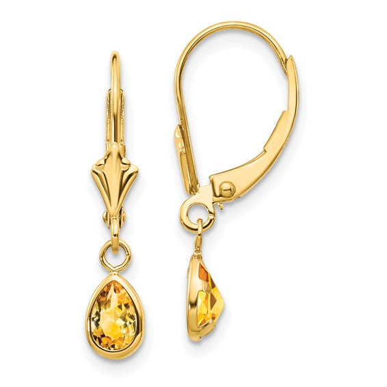14k Gold 6x4mm Bezel Pear Gemstone Leverback Earrings-XBE95-Chris's Jewelry