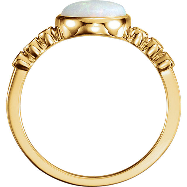 14k Gold 8mm Round Bezel Set Genuine Australian Opal & Diamond Ring-Chris's Jewelry