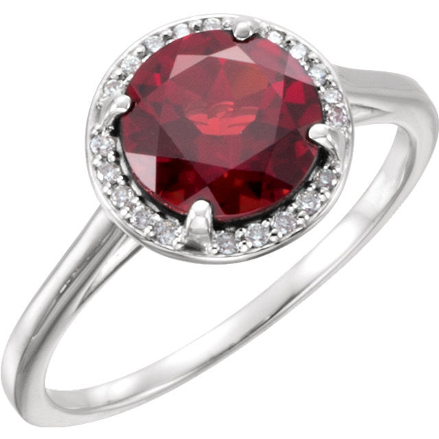 14k Gold 8mm Round Mozambique Garnet and .05CTW Diamond Halo Ring-71632:70006:P-Chris's Jewelry