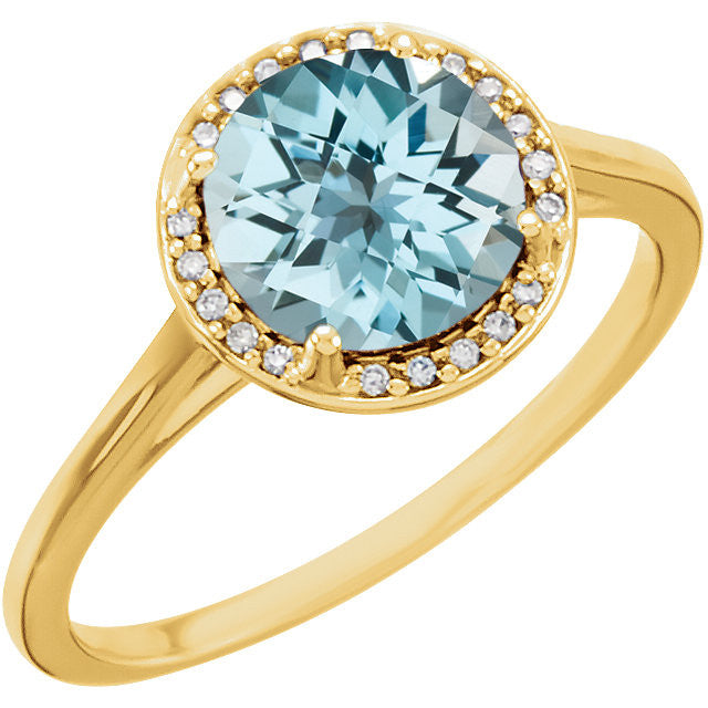 14k Gold 8mm Round Sky Blue Topaz and .05CTW Diamond Halo Ring-71632:70009:P-Chris's Jewelry
