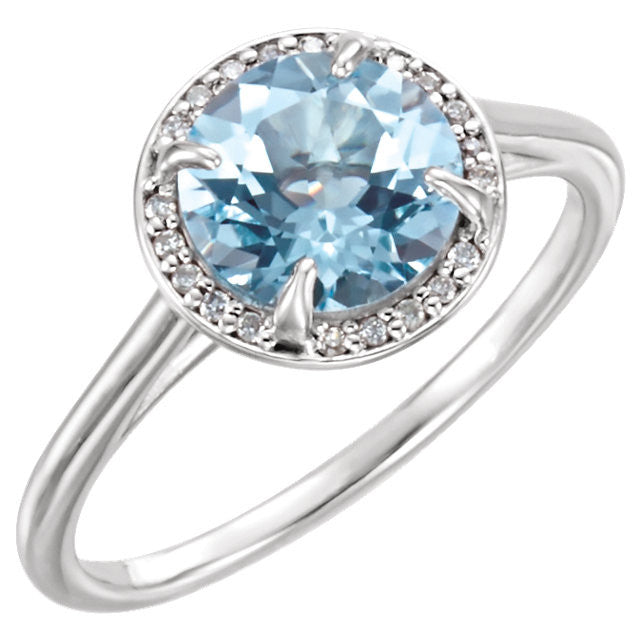 14k Gold 8mm Round Sky Blue Topaz and .05CTW Diamond Halo Ring-71632:70008:P-Chris's Jewelry