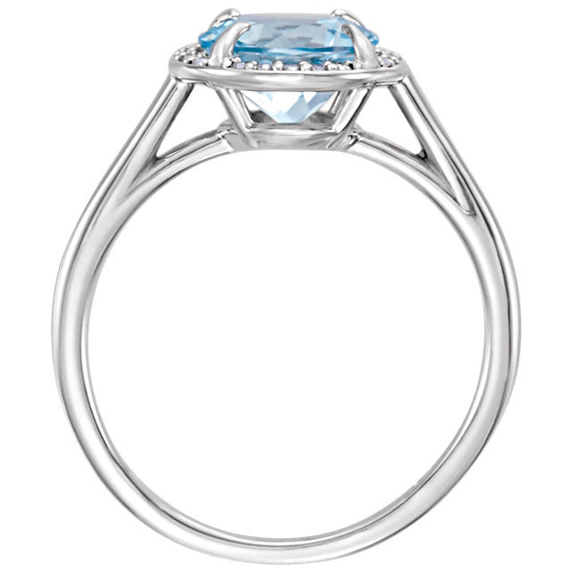 14k Gold 8mm Round Sky Blue Topaz and .05CTW Diamond Halo Ring-Chris's Jewelry