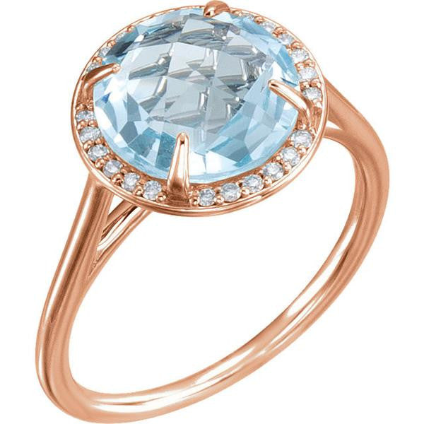 14k Gold 8mm Round Sky Blue Topaz and .05CTW Diamond Halo Ring-71632:70024:P-Chris's Jewelry