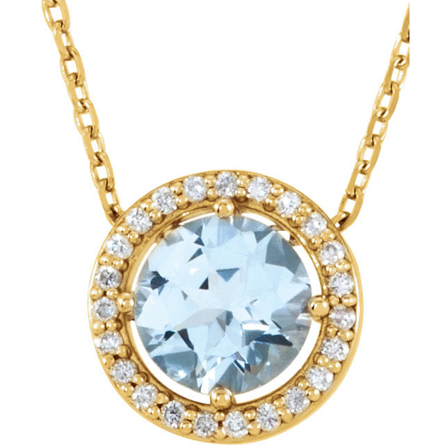 14k Gold Aquamarine & .06 CTW Diamond Halo Necklace-86066:6018:P-Chris's Jewelry