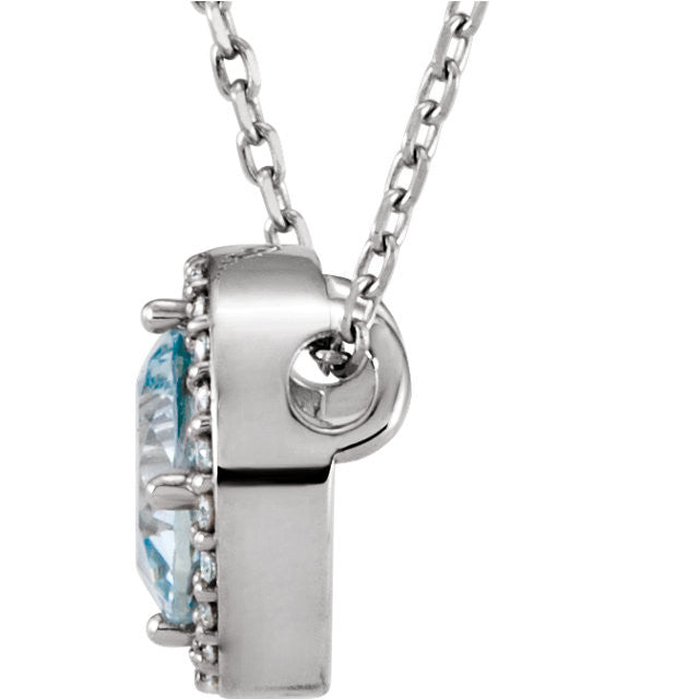 14k Gold Aquamarine & .06 CTW Diamond Halo Necklace-Chris's Jewelry