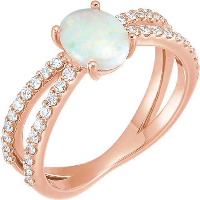 14k Gold Australian Opal X Band Diamond Ring - White, Rose or Yellow-71934:602:P-Chris's Jewelry